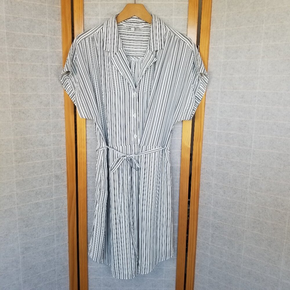 Elizabeth and James Striped Belted Shirt Dress Size Large Navy Cream